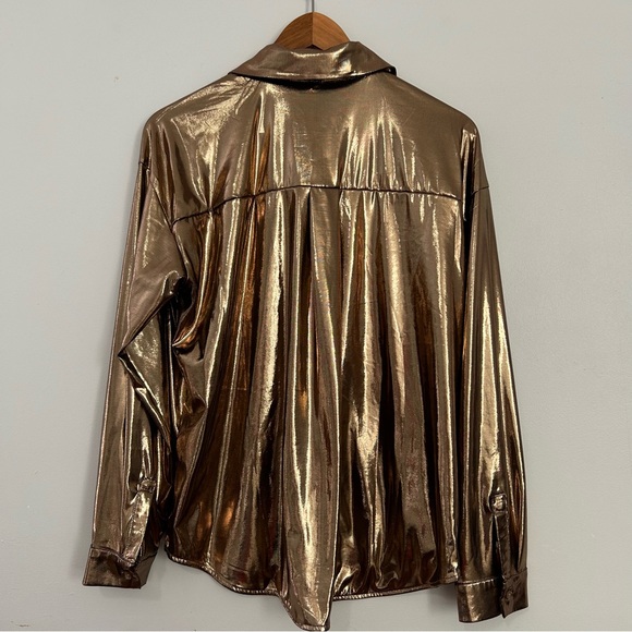 Anthropologie Shine  Gold Button Down Shirt  L - Picture 3 of 16